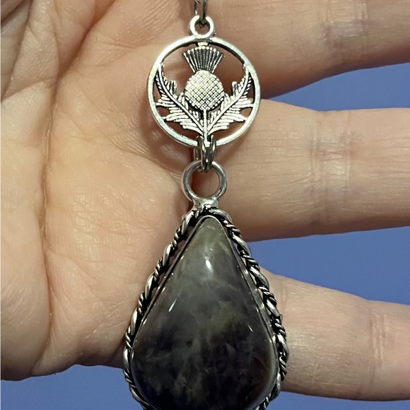 Scottish Thistle amethyst pendant, Green Witch necklace, Celtic thistle - Picture 9 of 13